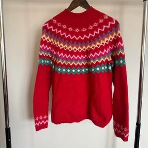 Croft & Barrow Red and Multicolored Fairisle Sweater Size Medium CottageCore